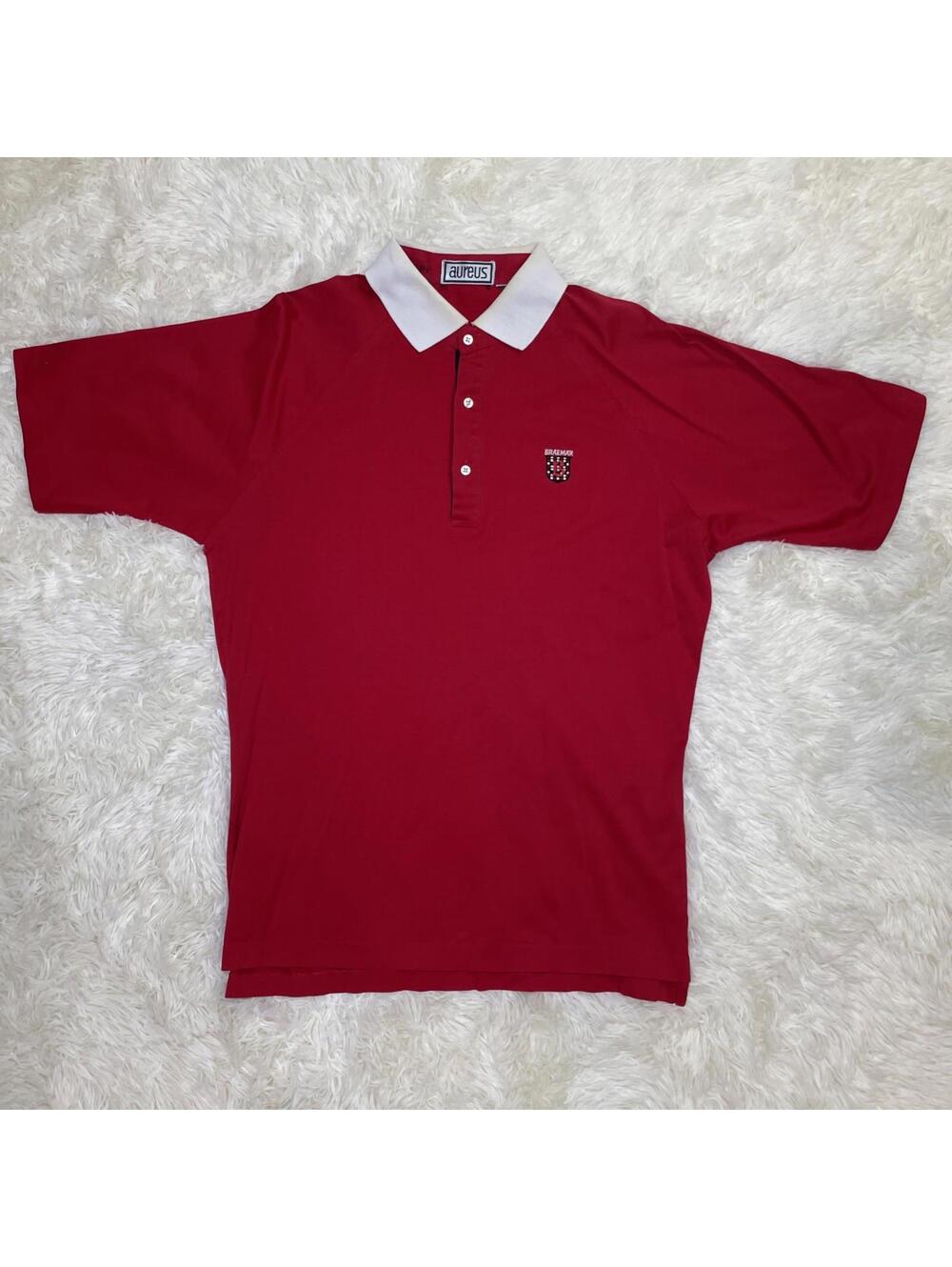 Vintage Men’s Aureus Red w/ White Collar Shirt Braemar Logo Golf Polo Size Large